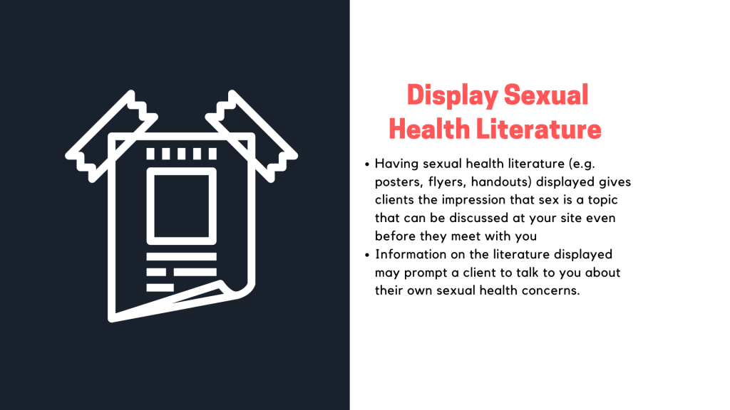 Presentation slide on the tip display sexual health literature.