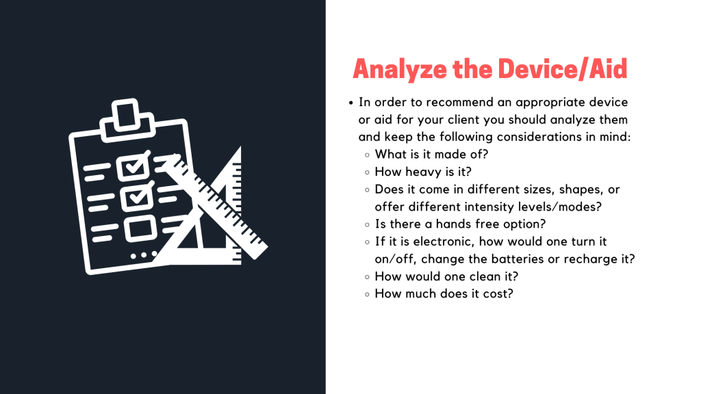 Presentation slide on the tip analyze the device/aid.